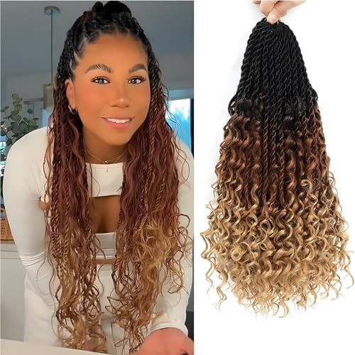 Senegalese Twist Crochet Hair 24 Inch Pre-Looped Island Twist Boho Crochet Braids Hair Extensions with Curls 9 Packs Synthetic Crochet Hair Extensions for Black Women (TB/30/27, 24 Inch 9 Packs)