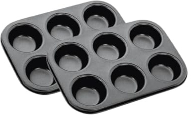 ARCUS 6 Cup Non Stick Muffin Tray - 2 Pack - Deep Baking Mould for Muffins, Fairy Cakes, Brownies, Cupcakes, Yorkshire Pudding, Pies - Kitchen Equipment - Carbon Steel (Grey)