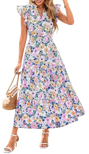 PRETTYGARDEN Women's Summer Boho Floral Flowy Midi Dresses