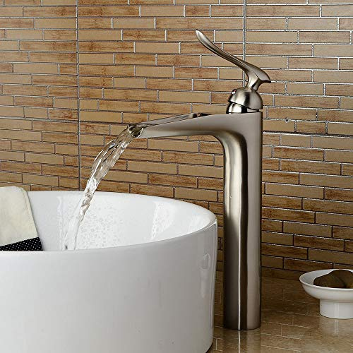 Grifo de lavabo retro de cobre con diseño de cascada, grifo mezclador de un solo mango