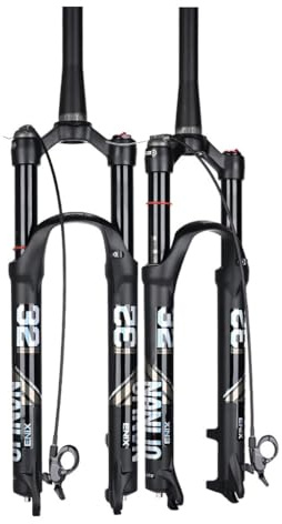 BSFHQS Mountainbikes Federgabel 26/27,5/29 Zoll 1-1/8 Gerade/konische Fahrrad-Luftfedergabel Federweg 120MM 9 * 100MM QR Scheibenbremsen Fahrrad Vordergabeln Manuell/Fernsperre(Tapered-Remote,29)