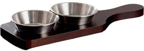 Platos para De Acero Inoxidable con Base De Madera, Platos Redondos para Condimentos, Cuencos, Tazas para Condimentos, Plato para De Sushi, Platillos, Mini Platos para Aperitivos
