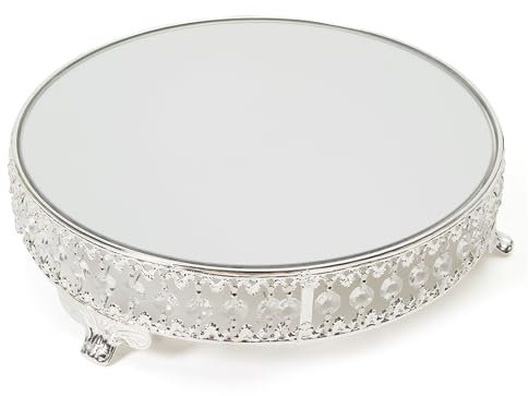 Wuyangcun Alzata per torte in stile europeo, rotonda, in metallo, con piano in vetro a specchio, con perline, diametro 30,5 cm, altezza 7,6 cm