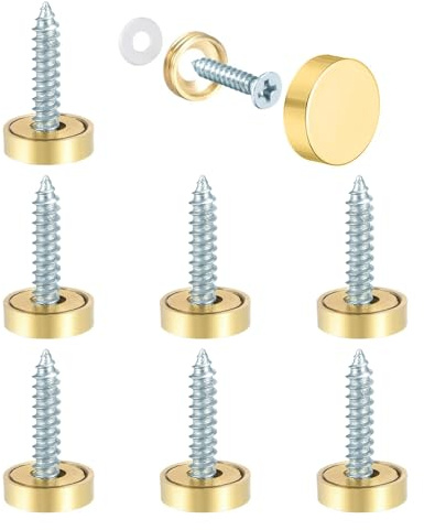 8PCS Juttzzei Brass Mirror Screws Caps, 10mm Brass Decorative Screws with Caps, Upgraded Brass Decorative Screw Cap Covers for Mirrors, Furniture Fittings, Glass, Tables, Wardrobes - Golden