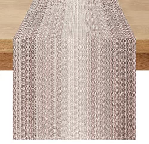 Tischläufer Abwaschbar Outdoor 100x40 cm Streifen Beige Braun Frühling Tisch Läufer Modern Leinenoptik Vintage Landhausstil Tischlaufer Dekoration für Küche Drinnen Urlaub Tischdeko