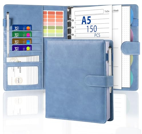 Agoer A5 Ringbuch,Ringbuch A5 Nachfüllbar mit 150 Blätter Nachfüllpapier | [To Do Liste/Wochenplan/Notizbuch Dotted papier]+Bindertaschen+Trennblätter+Kuli,Notizbuch A5 Binder für Schule,Reise,Büro