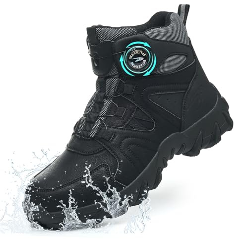 NACKINg Chaussure de Securite Hommes Femme Impermeable Montante Basket de Sécurité Legere Confortable Embout Acier Protection Bottines de Travail, Noir, EU 46