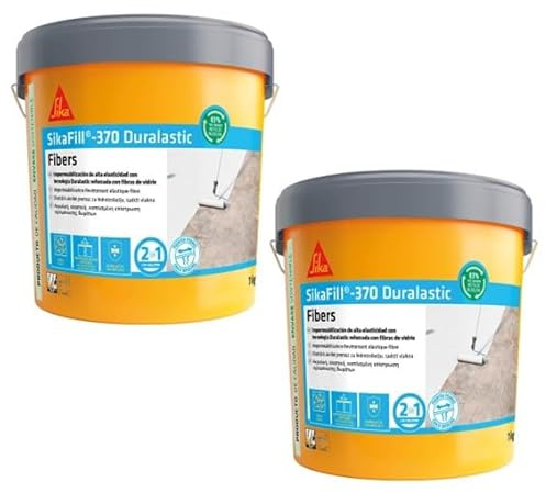 SIKA - Impermeabilización reforzada con fibra - SikaFill 370 Fibers - Gris - Pintura acrílica con fibras de vidrio para impermabilización de cubiertas y terrazas visitables - Puenteo de fisuras - 5kg