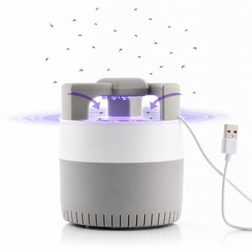 Lámpara antimosquitos de aspiración UV 6 LED – repelente antimosquitos antidañinos – Trampa para insectos voladores – Mata mosca eléctrica – Potente succión – Inofensiva para humanos y animales – USB