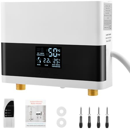 Chauffe-eau instantané 6000 W pour douche/cuisine - Chauffe-eau électrique instantané avec écran de température LED et télécommande, eau chaude instantanée, montage mural, protection IPX4 (220 V, pour