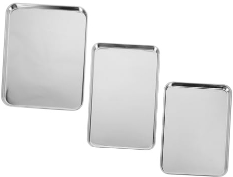 KOCKSHION 3 Pièces Plaques de Cuisson Rectangulaires Acier Inoxydable Lot de Pans Antiadhésifs pour Four Plateaux de Service Pratiques pour Cuisine et Restaurant Faciles à Nettoyer