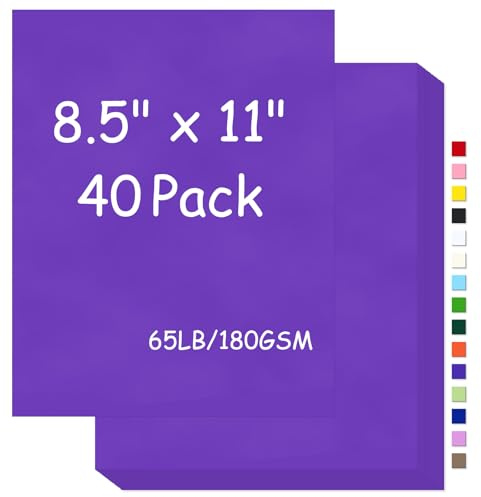 Cardstock 8.5 x 11,65Lb Cover Card Stock Purple,180gsm Cover Cardstock for Printer,Copy Card Stock Paper for Printing, Invitations,Gift tags,Hollaween Card (Purple, 40 Sheets)