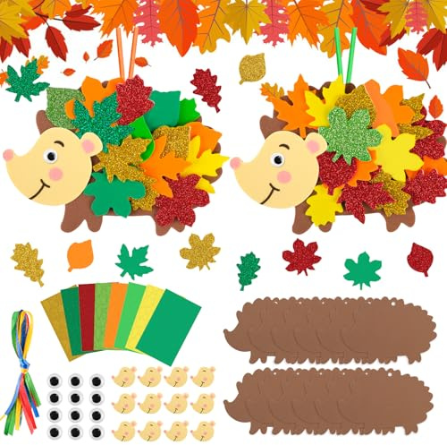 Muyohix Herbst Basteln mit Kindern, 12 Stück Igel Bastelset Herbst, DIY Moosgummi Bastelset Kinder 3 4 5 6 jahre, für Kindergeburtstag, Fensterbild, Halloween, Weihnachten