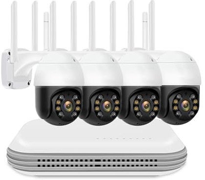 Telecamere di sorveglianza da 5 MP PTZ 4CH Kit telecamera wireless Telecamera CCTV domestica a colori bidirezionale IP(None,NVR With 4PCS Camera)