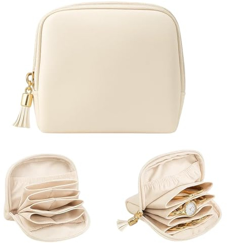 Travel Jewellery Case, Jewellery Pouch with Zipper, Compact Jewellery Organiser with Multiple Compartments, Lightweight Jewellery Pouch for Travel, Jewellery Pouches for Rings, Bracelets & Necklaces