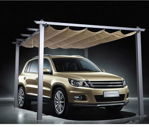 Heavy-Duty Carport Outdoor Shelter with Retractable Canopy Design, Durable Sunshade for Cars and Boats, 9.8 Ft X 14 Ft