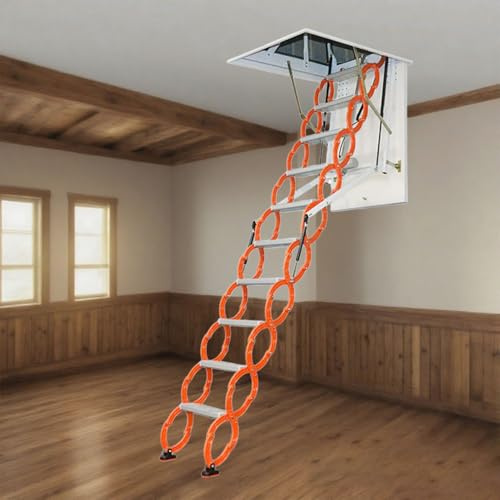GJMSSMY Scala Retrattile per soffitta a 10 gradini con capacità di carico di 500 kg, Scala Retrattile da soffitto per Accesso a soffitta/seminterrato, 70x120 cm, Design Arancione Resistent