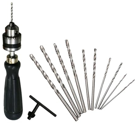 Handbohrer aus Aluminiumlegierung mit 0 66 mm Schnellspannbohrfutter und 10 Bohrern für Bastelbedarf (10 Bohrer)