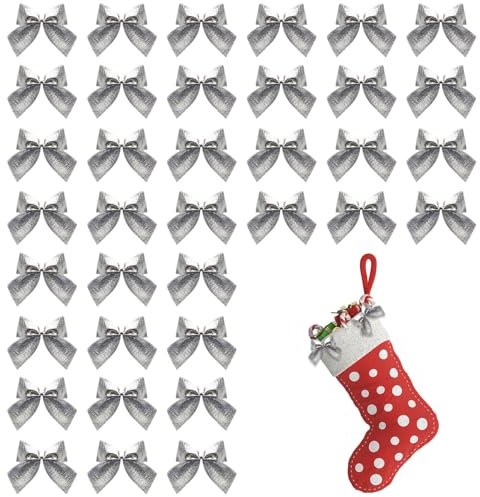 Genérico Weihnachtsbaumschleifen, 36 Stück, Mini-Weihnachtsschleifen, Rot, Gold, Silber, für den Urlaub | zum Verpacken von Girlanden, Bastelarbeiten, Kaminsims, Wand, Fenster, Tür