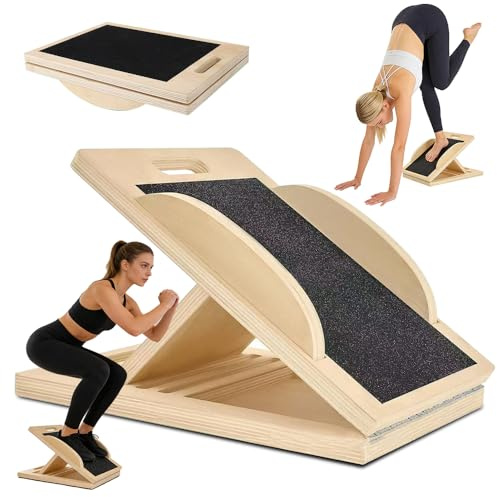 WDKXCN Slant Board,Balance Board Schrägbrett,330 LB Tragkraft Wadendehner aus Holz,5 Verstellbare Winkel,Stretch&Mobility Balance Board mit Tragegriff für Wadenstreckung,Fitnessstudio,Outdoor-Gebrauch