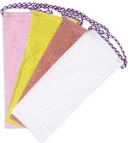 NUOBESTY 4 Stück Pack Schnelltrocknende Peeling Waschlappen aus Nylon Langes Körperpeeling Tuch für Rücken Sanfte Tiefenreinigung und Hauterneuerung für Dusche Sauna und Reisen