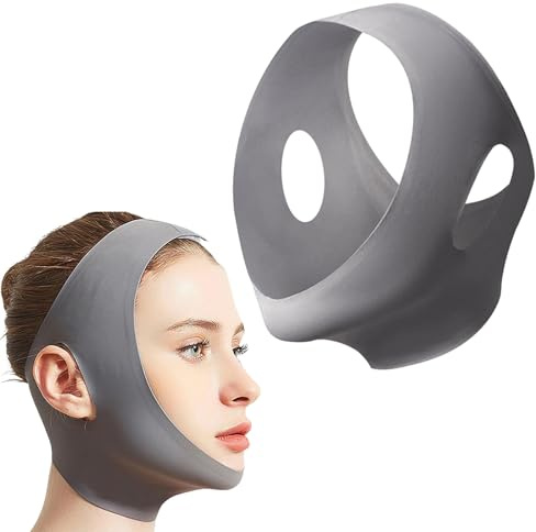 Envoltura de moldeo facial de colágeno Sk-ult - Mascarillas faciales reutilizables de tela con forma de mandíbula con correa para la barbilla para usar mientras se duerme, amigable con la piel y