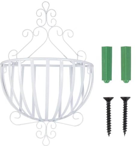 MAGICLULU Portavasi da Parete in Metallo Bianco Semicircolare, Supporto da Balcone Drenaggio per Piante da Interno ed Esterno, Portafiori Robusto per Decorazioni su Balconi, Davanzali
