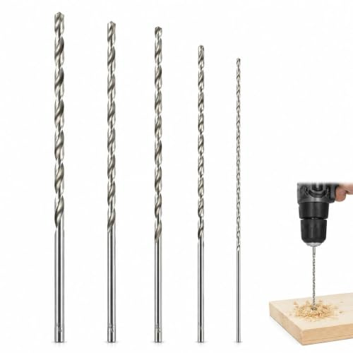 BOHUIMYI 5 PCS 150mm Extra Long Twist Drill Bits, HSS High Speed Steel Straight Shank Drill Set, 2mm 3mm 3.5mm 4mm 5mm, 118° Angle for Wood Plastic Metal Drilling