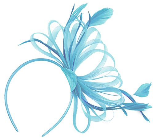 Caprilite Women's Large Wedding Races Party Fascinator Net Hat with Cones and Feathers (Hoop Headband, HAT, One Size, All Seasons)