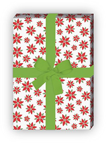Kartenkaufrausch klein gemustertes Weihnachtspapier, Geschenkpapier Set zu Weihnachten mit Weihnachtsstern Blume, weiß, als edle Geschenk Verpackung, Designpapier, 4 Bogen, 32 x 48cm