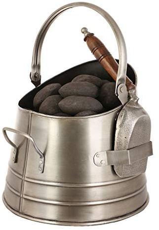Brushed Silver Coal Scuttle Fireside Storage Basket Bucket & Shovel | Recycled Metal, Cast Iron, Carrying Handle, Coal Scuttle, Storage, Vintage Style, Fireside Storage