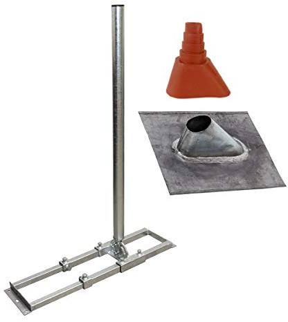 Premium X Profi X100-48F SAT Dachsparrenhalter 100cm Mast 48mm Sparrenhalterung für Satelliten-Antenne Satellitenschüssel mit Blei Dachabdeckung Manschette rot