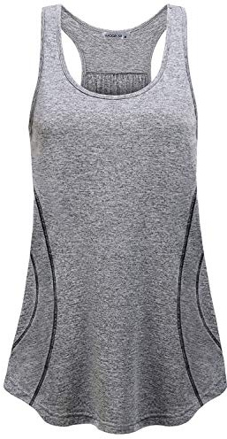 MOQIVGI Racerback Tank Tops for Women Workout Ribbed Round Neck Athletic Training Sleeveless Blouses Chic Soft Energetic Cycling Walking Hiking Wear Gym Sport Clothes Grey Medium