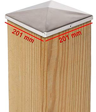 1 x Chapeau de Poteau 201x201 mm Pyramide en Acier Inoxydable – Capuchon de Protection pour Poteaux Bois 200x200 mm – Couvercle de Clôture, Inox Antirouille