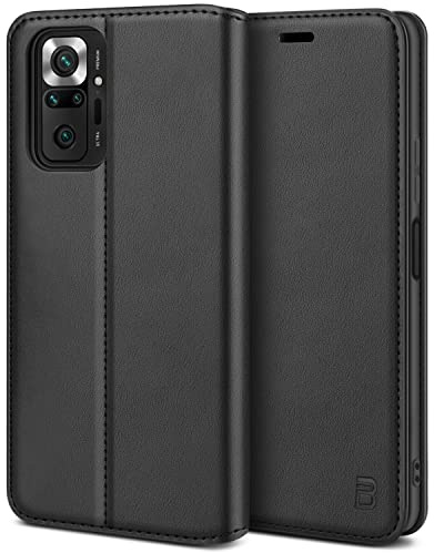 BEZ Handyhülle für Xiaomi Redmi Note 10 Pro Hülle, Tasche Kompatibel mit Redmi Note 10 pro, Tasche Case Schutzhüllen Klappbar mit Kreditkartenhaltern, Ständer, Magnetverschluss, Schwarz