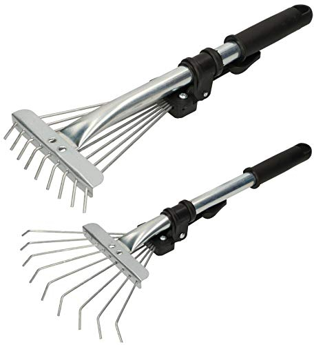KOTARBAU® Robuster Fächerbesen 20 cm aus Metall Verstellbar 25 - 100 mm Minirechen mit 9 Zinken Laubbesen Laubfeger Hand-Fächerbesen Handrechen Rasenrechen Drahthandfeger