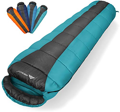Forceatt Schlafsack für Erwachsene- Kleines Packmaß(1400g), Mumienschlafsack 3 Jahreszeiten Wasserdicht und Ultraleicht, Outdoor Sommerschlafsack für Camping, Reise, Festival, Outdoor und Indoor.