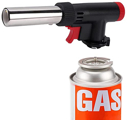 CORKAS Butane Torch Head, Professional Kitchen Cooking Torch with Adjustable Flame, Culinary & Grilling Blow Torch Lighter for Desserts, Creme Brulee, Soldering, BBQ, Baking- Black (Fuel Not Included)