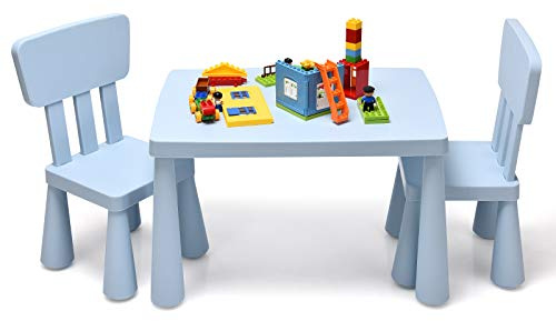 GYMAX Kids Table and Chair Set, Toddler Activity Table with 2 Chairs, Children Furniture Set for Playing, Learning, Eating and Drawing (Blue)
