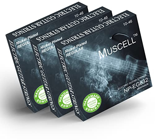 MUSCELL Electric Guitar Strings Handmade Nickel Plated Hex Steel Colorful Ball End-3 Packs-6 String-Regular 10-46