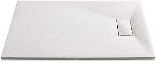 Piatto Doccia Arredo Arredamento Bagno Spessore 2.6 Cm In Resina Effetto Pietra Stone Ardesia Antiscivolo Filopavimento Riducibile Indistruttibile Con Griglia Di Copertura Bianco (80 x 170 cm)