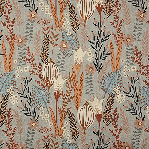 Kt KILOtela Toile imprimée numérique, Half Panama Coton biologique, Décoration, Tapisserie, Coussins, Rideaux, Couvre-lits, Nappes, 100 cm Longueur x 280 cm Largeur, Lineage Botanique, Gris ─ 1 Mètre