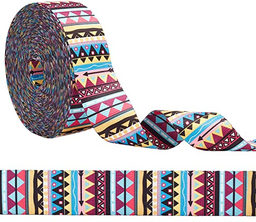 PandaHall - Cinta jacquard de 1.5 pulgadas, ribete de tela bordado retro de 10 yardas, patrón geométrico, rayas de punto, costura, banda tejida, flecos, decoración de costura para ropa de bricolaje