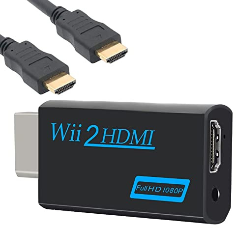 MEETTIKEY Adaptateur Wii Vers HDMI - Convertisseur HD 1080P/720P Avec Sortie Audio 3,5 mm et Câble HDMI 1,5 m Pour Moniteur, TV, Projecteur (Noir)