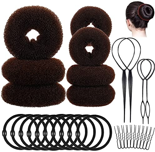 31-teiliges Donut Hair Bun Maker Set - Haarstyling Frisurenhilfe Haar Brötchen Flechthilfe Duttkissen Klein Haarknoten Former Für Kinder Mädchen Frauen