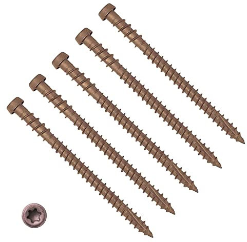 TERF® Viti per terrazze da 5,0 mm x 60 mm, a stella Torx, per ridurre la testa bombata, finitura marrone, viti anticorrosione, 5,0 mm x 60 mm, per legno, decking, recinzione, pavimenti duri e legno