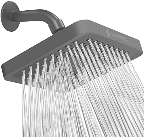 SparkPod Pomme de douche fixe – Pluie haute pression – Look moderne de luxe – Installation facile sans outil – Remplacement parfait et réglable pour votre pommeau de douche de salle de bain (carré de