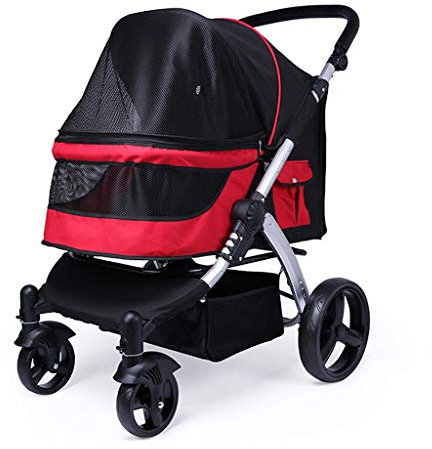 Haustier-Kinderwagen, Hundewagen, faltbar, für kleine, mittelgroße Hunde und Katzen, 4 Räder, Reiseträger, Transporter, Jogger, Haustier-Buggy, Haustierbedarf, mit großem Aufbewahrungskorb, (grau, r