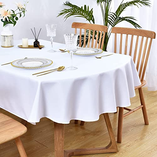 Wolkemer Kleine ovale Tischdecke, 132 x 178 cm, waschbar, einfarbig, weiß, Tischdecke für Esszimmer, Hochzeit, Party, Bankett, Tischdekoration
