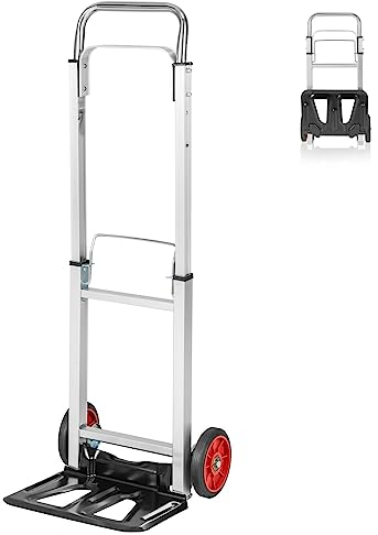 GiantexUK Folding Sack Truck, 100 kg Capacity Aluminium Frame Hand Truck with Extendable Handle and 2 Rubber Wheels, Heavy-duty Sack Barrow Cart Trolley for Luggage Office Warehouse Garage